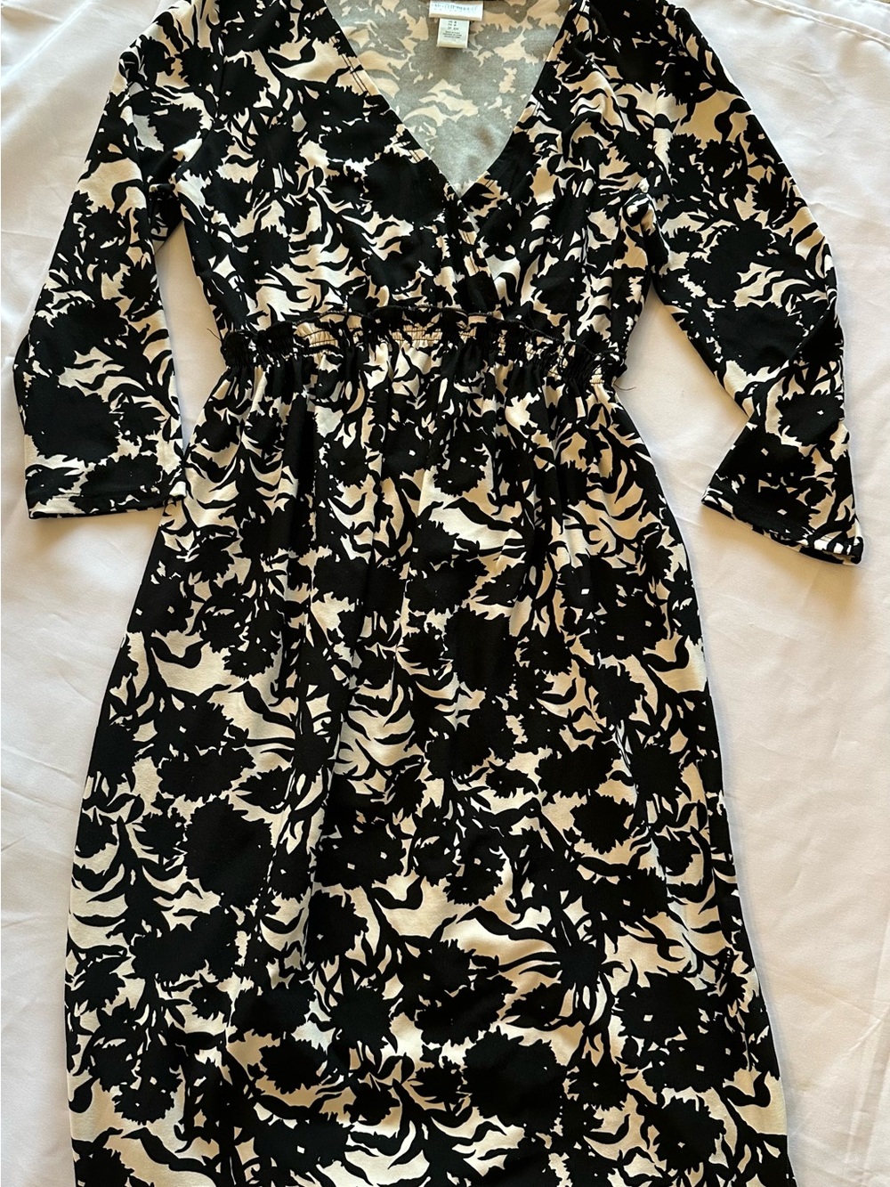 Motherhood Maternity Black and Cream Floral Midi Dress